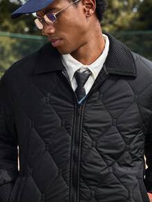 SWAVVY 男士纯色拉链休闲宽松冬季长袖外套 - 黑色 - 查看 5