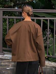 Livesso Veste élégante pour femmes avec col asymétrique, fente haute, coupe ample pour le business casual, les trajets de bureau, l'automne/l'hiver - Camel - Voir 3