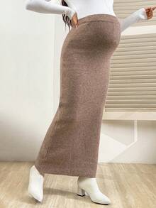 SHEIN Women's Loose Fit Wool Blend Straight Skirt, Maternity Sweater Skirt