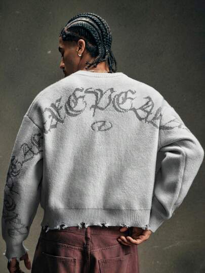 AXEPEAK Jersey de cuello redondo vintage desgastado para hombres