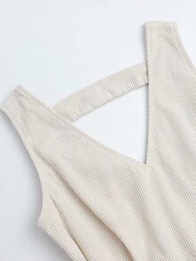 GlowEve CURVE 女士灯芯绒腰部修身喇叭休闲日常百搭杏色连衣裙