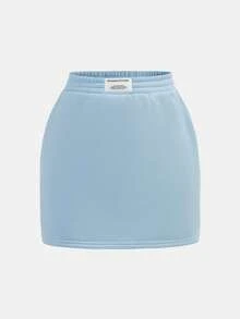 SHEIN Girlism 2pcs/Set Teen Girl All-Match Casual Varsity Jacket And Mini Skirt - Blue - View 8