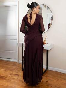 Melissa Matos Váy Maxi Tay Dài Xếp Nếp Lãng Mạn, Váy Nữ Thanh Lịch Mùa Thu Cho Ngày Lễ Tình Nhân, Ngày Lễ, Những Dịp Trang Trọng, Váy Midi Cho Mùa Hè, Váy Thường Ngày, Váy Cưới, Váy Sinh Nhật, Váy Dạ Hội Cho Mùa Thu & Hè - màu nâu - Xem 2