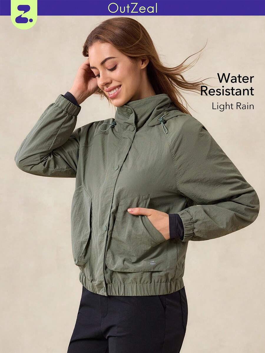 OutZeal 休闲拉链夹克，带口袋和插肩袖，百搭
