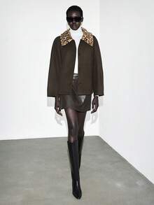 Lumivelle Women's Winter Jacket With Leopard Print Collar, Contrast Color Patchwork, Fashion Woolen Coat Series