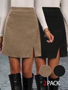 SHEIN Clasi Solid Color Back Zipper Casual Versatile A-Line Skirt - Multicolor - View 1