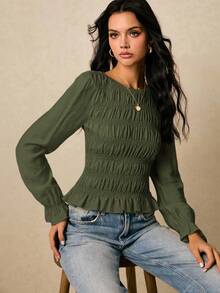 Poéselle Women's Elegant Solid Color Long Sleeve Blouse,Fall,Fall Clothes For Women,Women's Winter Clothes - Green - View 5