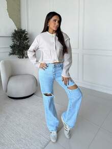 Milla Jasmine Women Crew Neck Jacket, Embroidered Contrast Edge Jacket, Casual Street Style Ladies Jacket, Office Wear In Fall/Winter - Apricot - View 5