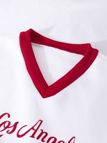 Teen GirlCasual Christmas Homewear V-Neck Graphic Sweatshirt & Plaid Pants Set - Red - View 3