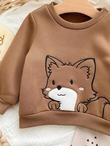 Baby Boy Cute Cartoon Pattern Thermal Lined Long Sleeve Sweatshirt And Pants Set, Versatile For Autumn/Winter - Multicolor - View 8