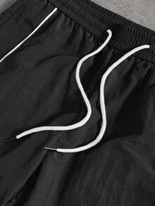 Sport MetroGents Men's Contrast Trim Graphic Print Drawstring Waist Sports Pants - Black - View 4