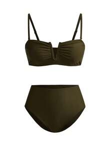 Swim Oasis Bộ đồ bơi trơn màu dành cho nữ đi nghỉ mát và đi biển - Màu xanh Ô liu - Xem 4