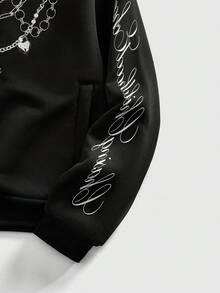 ROMWE MEN Street Life Áo nỉ có mũ trùm đầu in chữ thường ngày cho nam, cổ lông, thu/đông, tay dài - màu đen - Xem 4