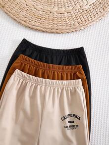 Cozy Pixies 3条装男婴字母印花柔软弹力腰罗纹裤，加厚保暖内衬冬季长裤 - 彩色 - 查看 4