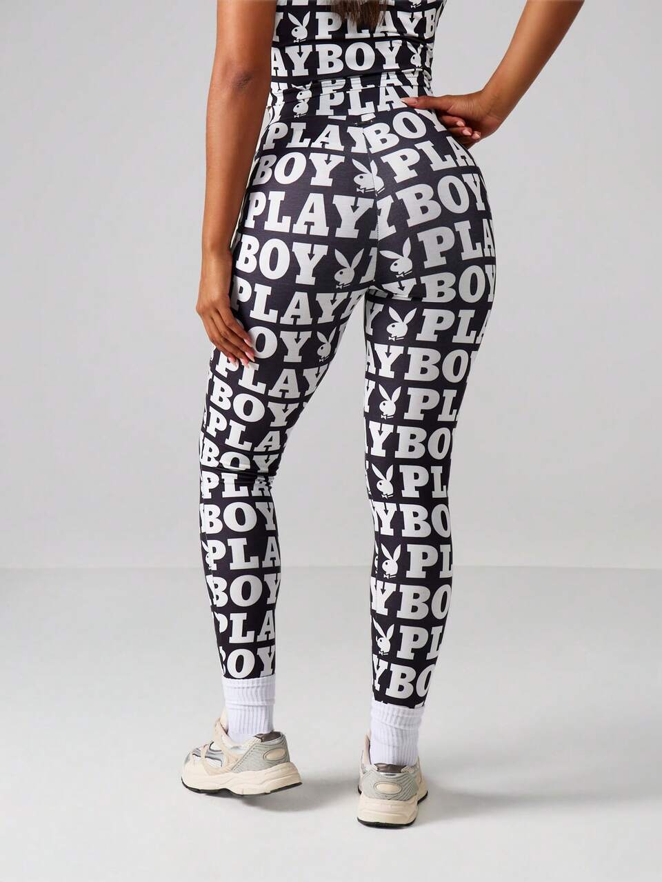 Missguided x Playboy Leggings de tiro alto con estampado de todo el patrón para uso casual diario