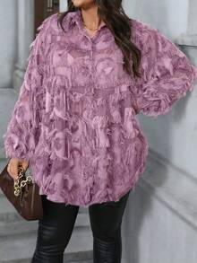 SHEIN LUNE Camicia casual ampia in chiffon semi-trasparente con frange, adatta per feste, all'aperto, Ringraziamento, Capodanno, rave invernali, Natale, compleanni delle donne, Capodanno, uscite serali, vacanze, feste - Viola - Visualizzare 5