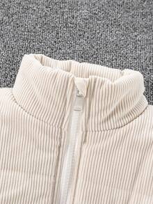 女童冬季灯芯绒复古立领拉链背心短款羽绒服，经典百搭外套