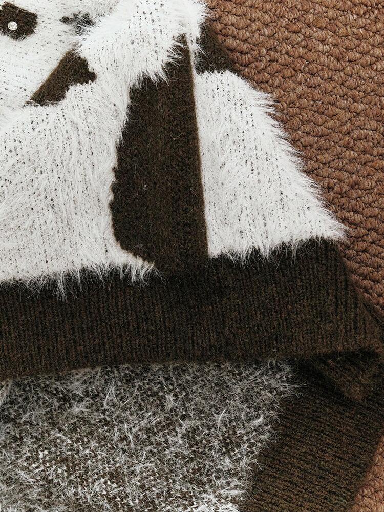 Elegant Rhinestone Embellished Plus Size Design High-End Soft Plush Cashmere Women's Green Christmas Crew Neck Pullover Sweater, Plus Size