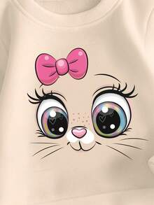 舒适秋冬装/女婴休闲时尚创意个性清新简约可爱小猫蝴蝶结爱心印花宽松圆领卫衣和打底裤两件套，舒适套装，适合2岁女童冬季穿着，女婴冬季服装，女婴套装，女婴卡通服装，女婴春秋装 - 彩色 - 查看 5