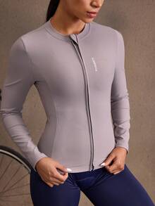 Powerista 女士字母印花长袖拉链骑行服上衣 - 淺灰色 - 查看 3