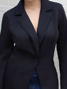 Melissa Matos Women's Solid Color Minimalist Casual Long Sleeve Blazer - Black - View 3