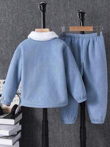 2-częściowy zestaw dla chłopców: luźny kardigan z naszytymi kieszeniami i luźne spodnie ze ściągaczem, odpowiedni do szkoły, ogrodu, na plażę, na urodziny, jesień/zimę