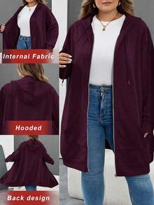 SHEIN CURVE+ Áo nỉ dài tay có mũ trùm đầu màu trơn cỡ lớn có túi khóa kéo dành cho nữ, Quần áo mùa thu cho nữ mùa đông Thu/Đông - Màu tím - Xem 1