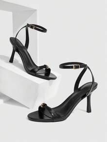 CUCCOO SZL Sandales à talons hauts à boucle pour femmes, mode et port quotidien - Noir - Voir 2