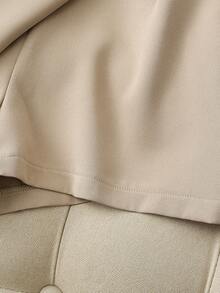 Franclia 休闲时尚通勤百搭黑色单肩褶皱长袖上衣搭配卡其色短裤/裙子（配腰带），女士两件套西装套装，春/秋 - 咖啡棕 - 查看 7