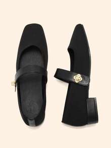 CUCCOO BASICS 女士圆头粗跟黑色玛丽珍鞋，舒适优雅，适合办公室穿着。 - 黑色 - 查看 9