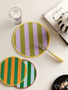 Joivida 茶杯马克杯，圆形杯垫，条纹彩色图案，餐厅桌面装饰品，采用优质皮革材料制成，用于节日装饰，耐热保护，适合家庭使用 - 杯墊 - 查看 5