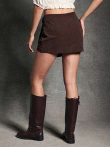 WESTFADE 高腰裹身前扣迷你灯芯绒半身裙，可爱秋季女装，适合秋季、冬季、纳什维尔乡村音乐会、休闲、波西米亚风、西部风格等场合。 - 咖啡棕 - 查看 3