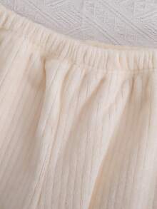 女童睡衣，莲藕粉色，新款简约时尚爱心刺绣长袖长裤两件套睡衣套装 - 杏色 - 查看 6