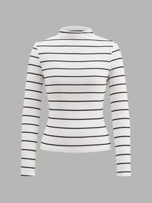 SHEIN LUNE 3pcs/Set Casual Solid Color Minimalist Tight Fit Base Layer Ribbed Ribbed Brushed T-Shirts, Autumn/Winter Mock Neck Top 3 Packs Tops - Multicolor - View 5