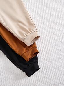 Cozy Pixies 3条装男婴字母印花柔软弹力腰罗纹裤，加厚保暖内衬冬季长裤 - 彩色 - 查看 5