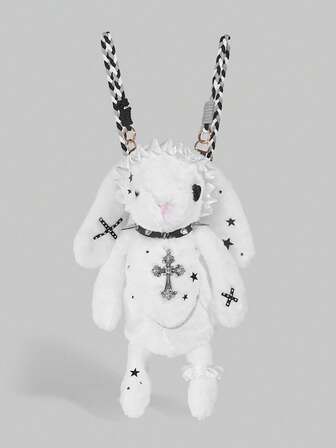 Grunge Punk 1pc Punk-Style Dark Cross Rabbit Backpack, A  Student Halloween Crossbody Bag, A Punk  Rivet Necklace Decoration Doll Bag, Suitable For Daily Travel, And Birthday Gifts