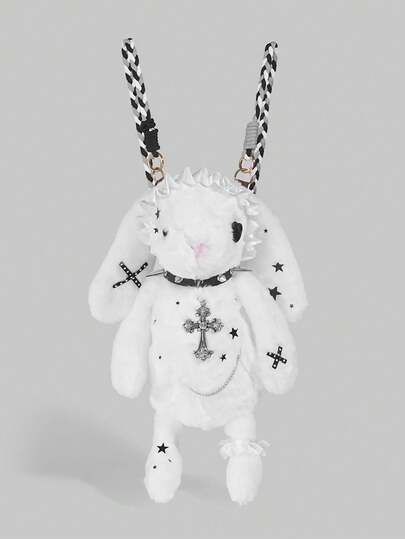 Grunge Punk 1pc Punk-Style Dark Cross Rabbit Backpack, A  Student Halloween Crossbody Bag, A Punk  Rivet Necklace Decoration Doll Bag, Suitable For Daily Travel, And Birthday Gifts