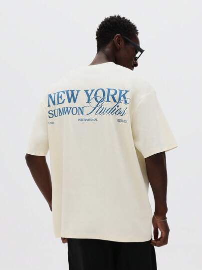  SUMWON Regular Fit Crew Neck Short Sleeve T-Shirt With New York Studios International Back Print Casual