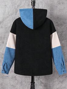 SHEIN 男童休闲日常舒适撞色连帽长袖宽松梭织衬衫 - 彩色 - 查看 2