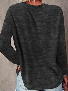 EMERY ROSE 干花刺绣艺术风格印花休闲大码长袖T恤