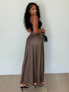 Alexandranx High Waist Maxi Mermaid Skirt - Coffee Brown - View 5