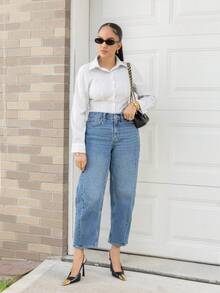 Melissa Matos Autumn Casual Buttoned Long Sleeve Slim Fit Striped Shirt Fall Cloth For Women - White - View 6