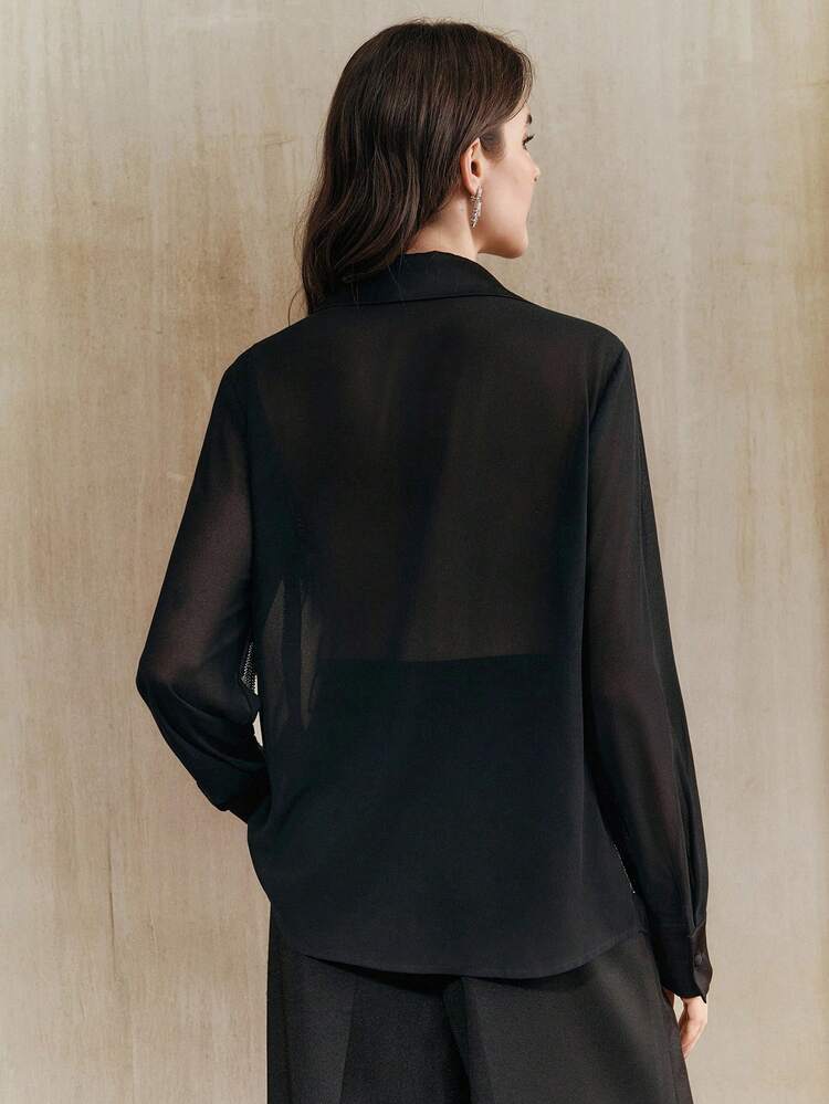 Women's Party Collared Heavily Embroidered Bow Thanksgiving Long Sleeve Elegant Black Fashion Blouse