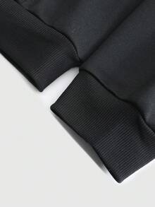 ROMWE MEN Street Life 男士印花保暖连帽卫衣，带毛领，秋冬季 - 黑色 - 查看 5