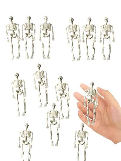 SHEIN 6/12pcs Mini Skull Statues, Halloween Skeleton Decorations, Haunted House Accessories, Party Favors,Christmas