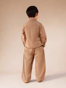 SUMWON Young Boys Corduroy Button Up Shirt And Pants Matching Co-Ord Set With Chest Pockets