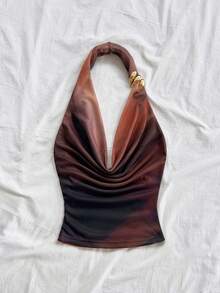 Soleia 秋冬度假风金属装饰露背扎染红色上衣 - 彩色 - 查看 3