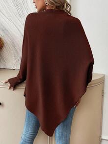 SHEIN LUNE Women's Fashion Asymmetric Hem Contrast Color Loose Long Sleeve Sweater - Rust Brown - View 2