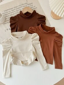 SHEIN 3件套可爱休闲纯色长袖针织上衣，适合女宝宝 - 彩色 - 查看 4