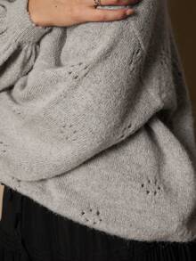 Freevana Plus Size Solid Color Off Shoulder Lantern Sleeve Sweater, Casual Autumn/Winter - Cream - View 7